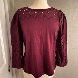 Chic Plum Blouse with Leaf Cutouts